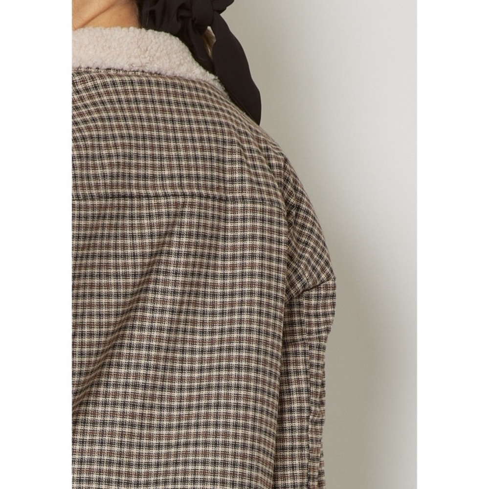 107-3 Entro Micro Plaid Print Button Front Jacket with Sherpa Lining - Picture 8 of 9